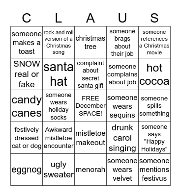 Christmas Party Bingo Card