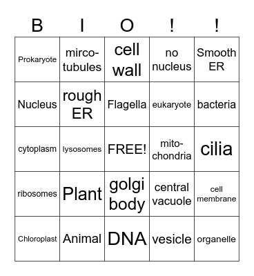 Cell Organelle Bingo Card