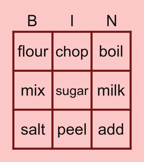 Fun in the kitchen Bingo Card