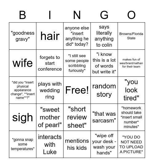 Mr. Lambright Bingo Card