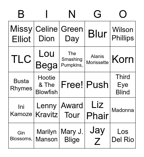 90s Bingo: SAMC edition Bingo Card