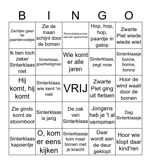 Sinterklaas bingo Card