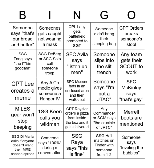 Able Co JRTC Bingo Card