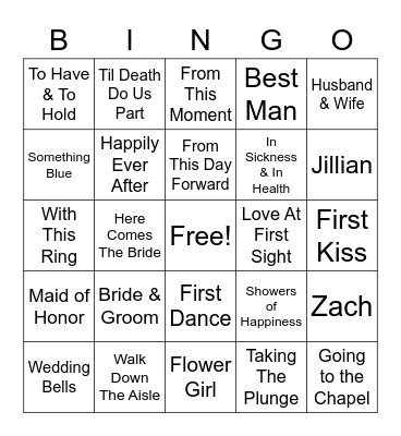 Jillian's Bridal Shower Bingo Card