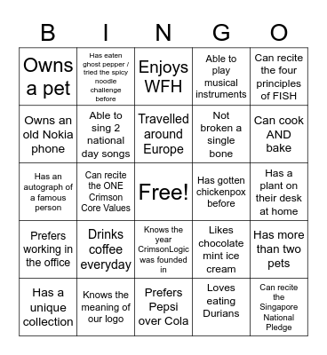 NEO Icebreaker Activity Bingo Card