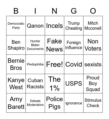Tims 2020 Excuses Bingo Card