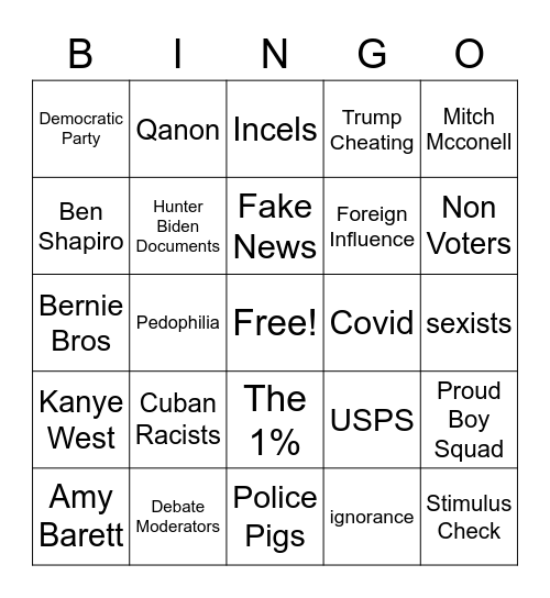 Tims 2020 Excuses Bingo Card