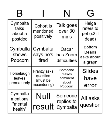 Helga's Zoom Bingo Card