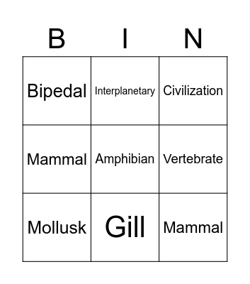 Earth Animal's Bingo Card