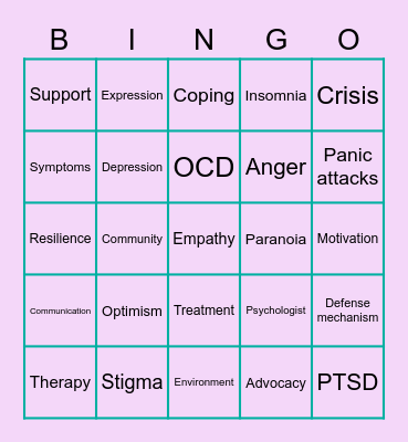 RCL Mental Health Week Bingo Card