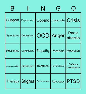 RCL Mental Health Week Bingo Card