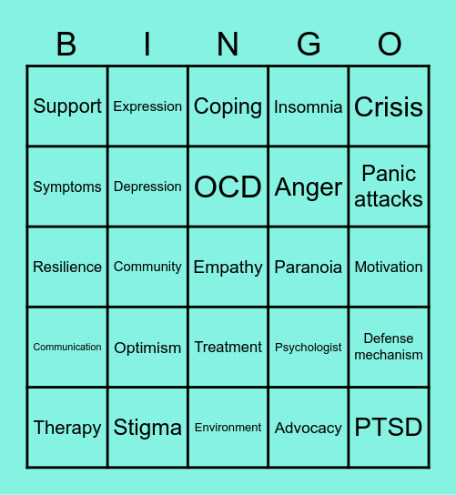 RCL Mental Health Week Bingo Card