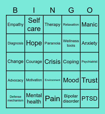 RCL Mental Health Week Bingo Card