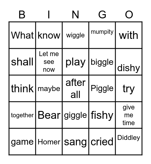 A Game Called Piggle Bingo Card