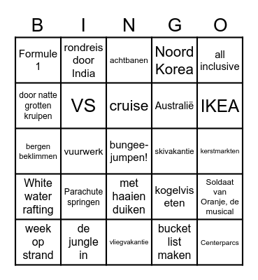 NOT ON MY BUCKET LIST Bingo Card