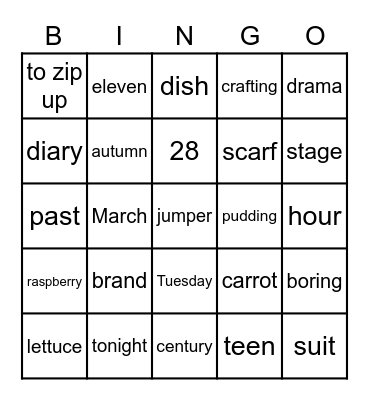 Unit 2 Bingo Card