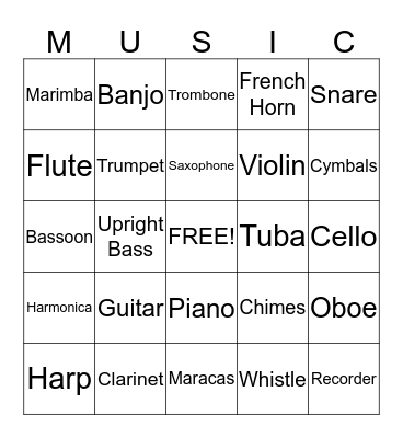 Musical Bingo Card