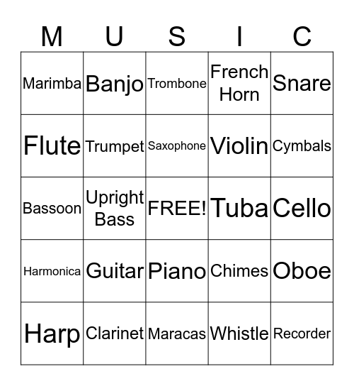 Musical Bingo Card