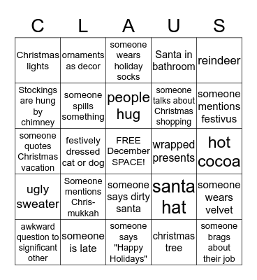 Christmas Party Bingo Card