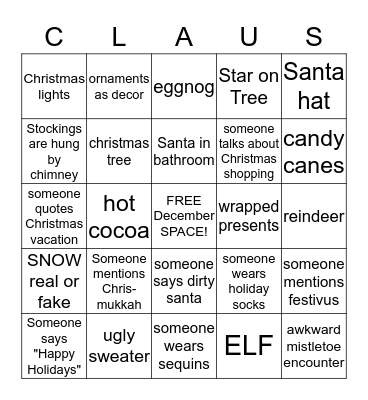 Christmas Party Bingo Card