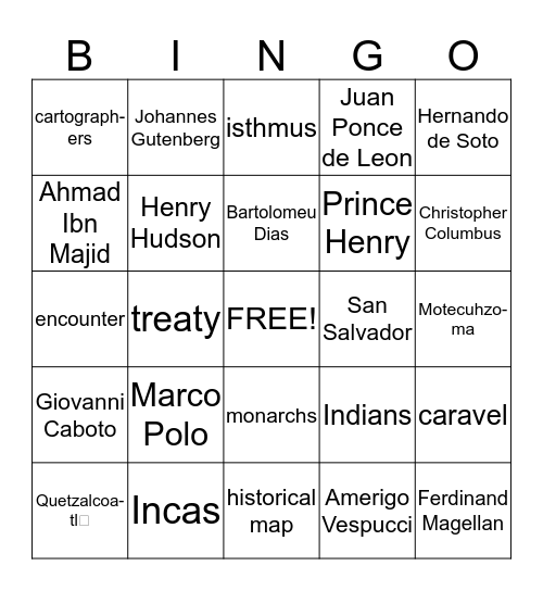 A Time of Exploration (Chapter 3) Bingo Card