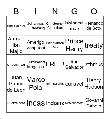 A Time of Exploration (Chapter 3) Bingo Card