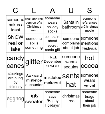 Christmas Party Bingo Card