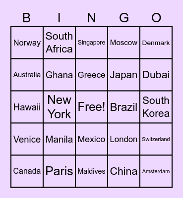 Name the Place! Bingo Card