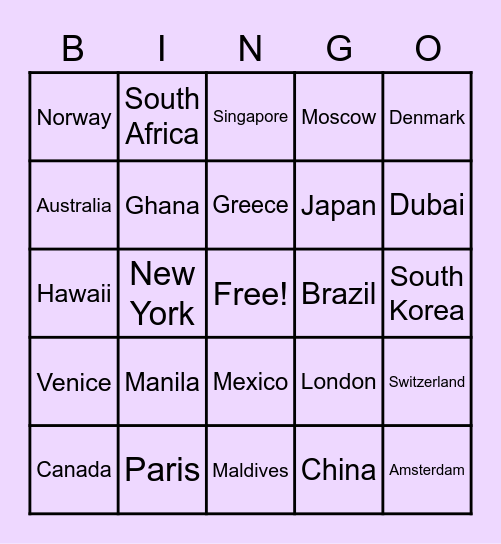 Name the Place! Bingo Card