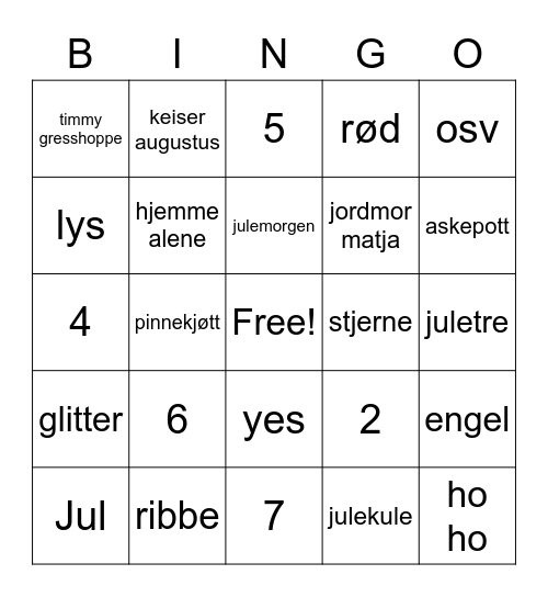 Julebingo Card