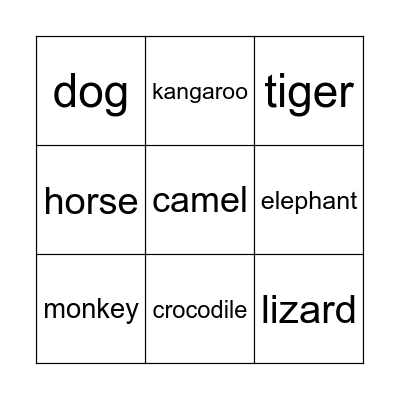 Animal Bingo Card