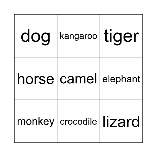 Animal Bingo Card