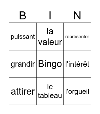 Vocabulaire C Bingo Card