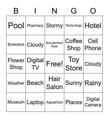 Places, Technology and Weather! Bingo Card