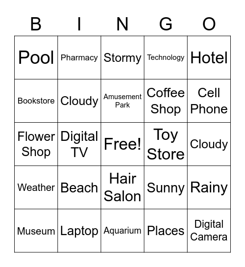 Places, Technology and Weather! Bingo Card