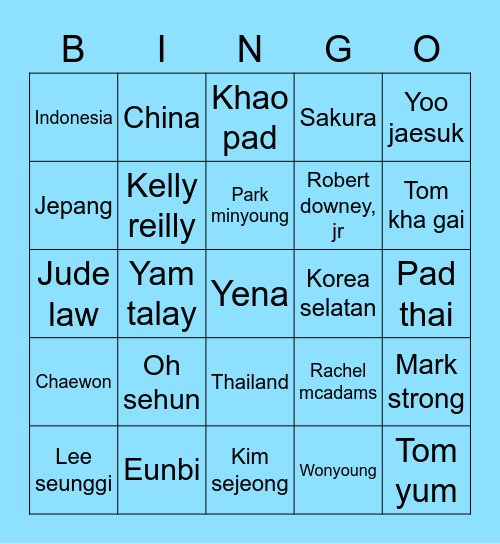 Punya Yoo Bingo Card