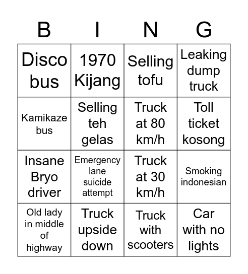 Macet Bingo #TII Bingo Card