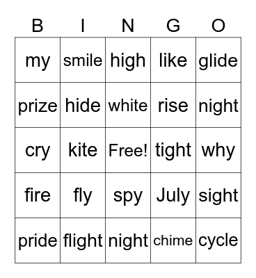 Long i #1 Bingo Card