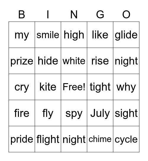 Long i #1 Bingo Card