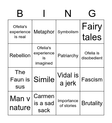 Pan Bingo Card