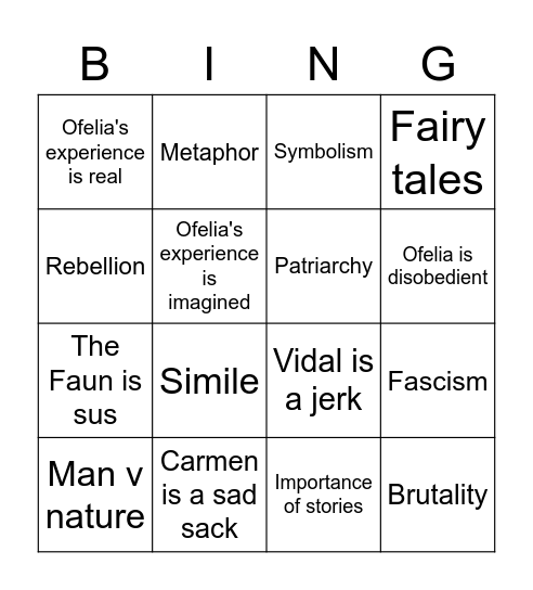 Pan Bingo Card