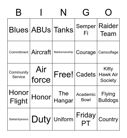 PHS AFJROTC Military Bingo Card