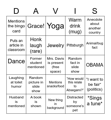 Davis Bingo (virtual sociology edition) Bingo Card