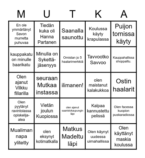 eeppinen tuutortuntibingo Card