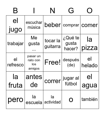 1.1 Vocabulary Bingo Card