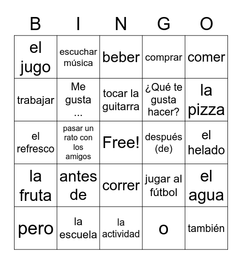 1.1 Vocabulary Bingo Card