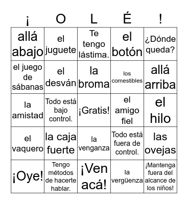Spanish 5 - Cuento de los Juguetes - Listas 4, 5, 6 Bingo Card