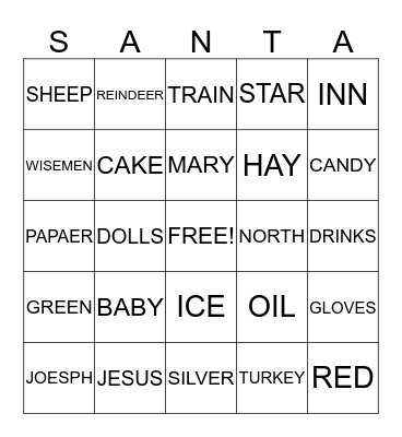 MERRY CHRISTMAS Bingo Card