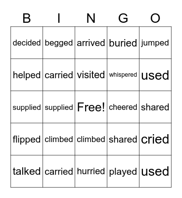 Past Tense Verbs Bingo Card