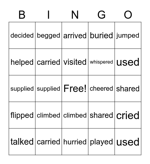 Past Tense Verbs Bingo Card